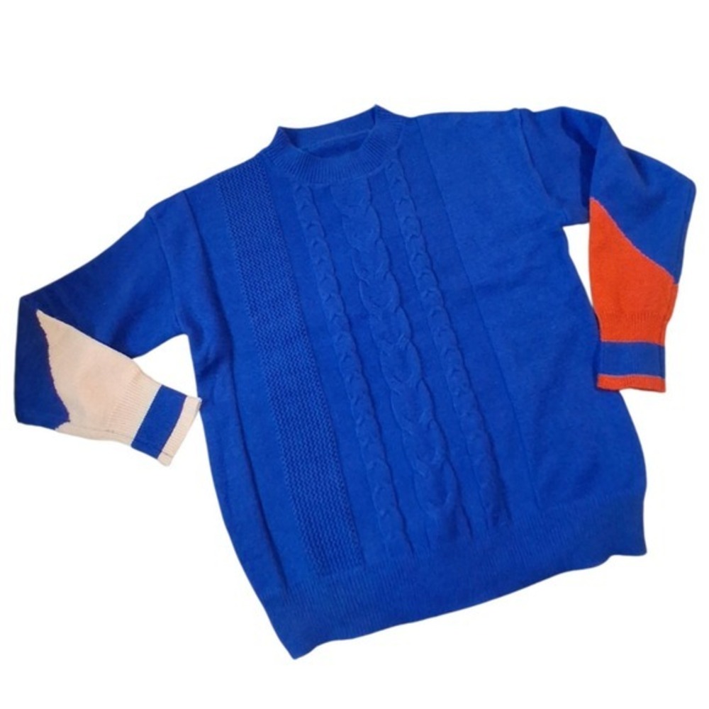 Chunky Varsity‎ Cable Knit Women's size XL Color Block Fisherman Grandpa Sweater